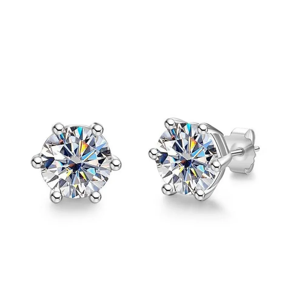 Certified 4ct. t.w. Moissanite Diamond Round Stud Earrings NEW